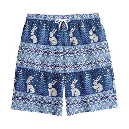 Snow Rabbit Knitted Pattern Print Cotton Shorts