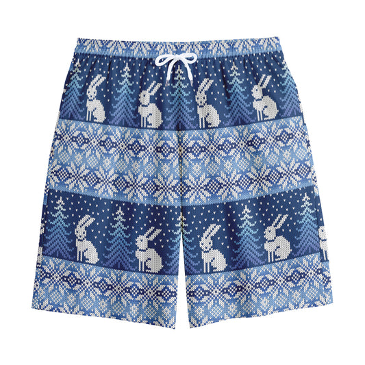 Snow Rabbit Knitted Pattern Print Cotton Shorts