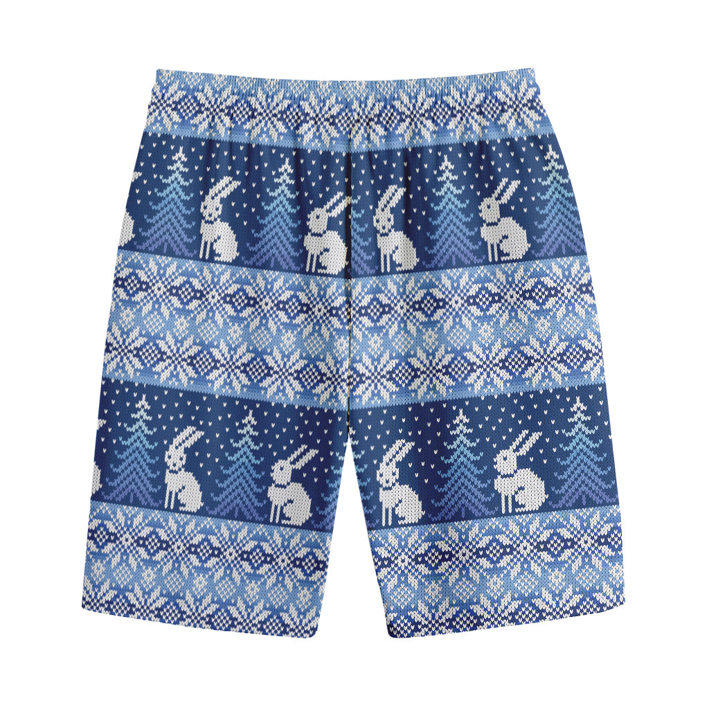 Snow Rabbit Knitted Pattern Print Cotton Shorts