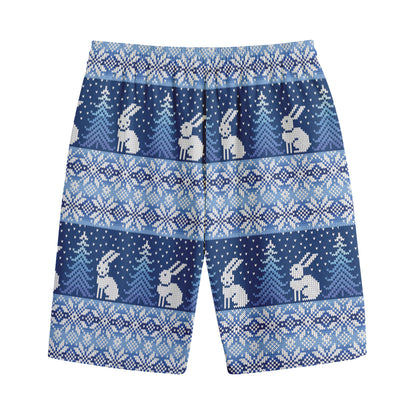 Snow Rabbit Knitted Pattern Print Cotton Shorts