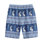 Snow Rabbit Knitted Pattern Print Cotton Shorts