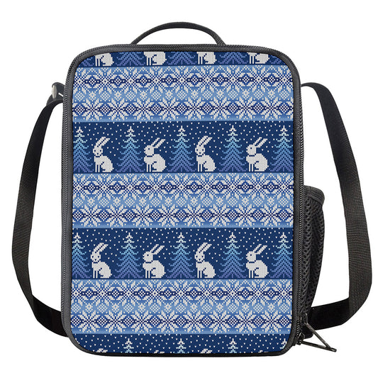 Snow Rabbit Knitted Pattern Print Crossbody Lunch Bag