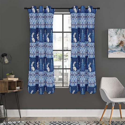 Snow Rabbit Knitted Pattern Print Curtain