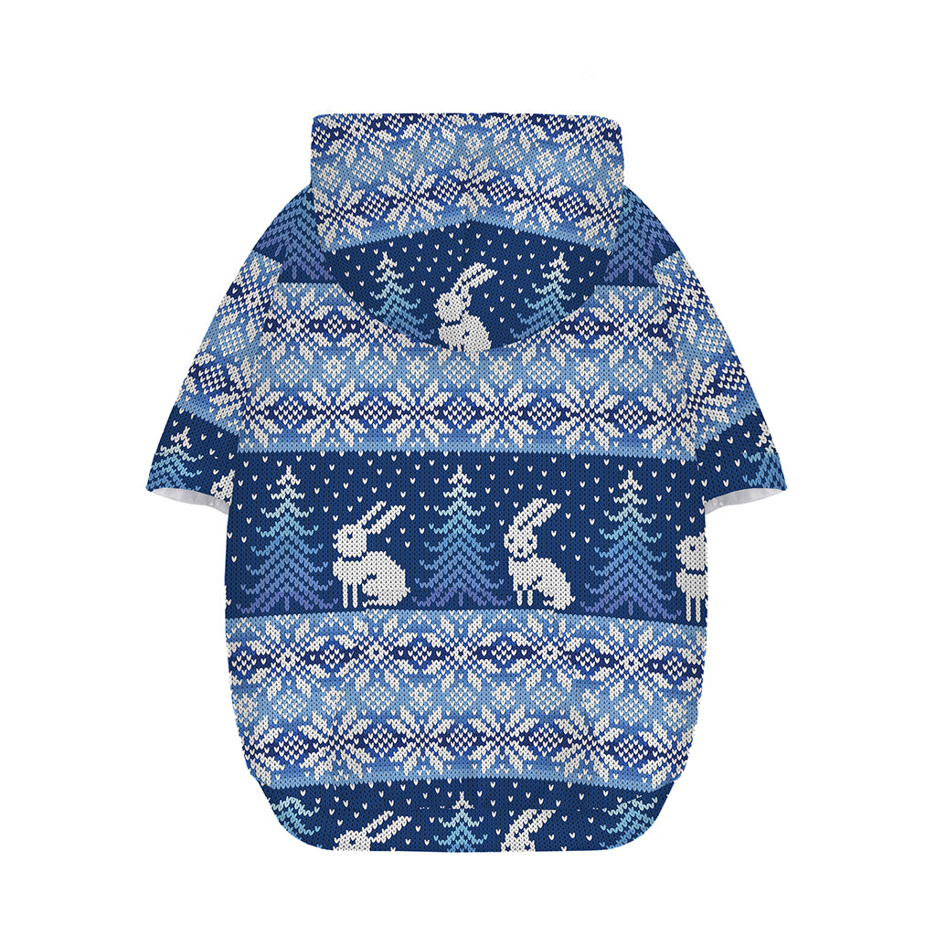 Snow Rabbit Knitted Pattern Print Dog Zip Up Hoodie
