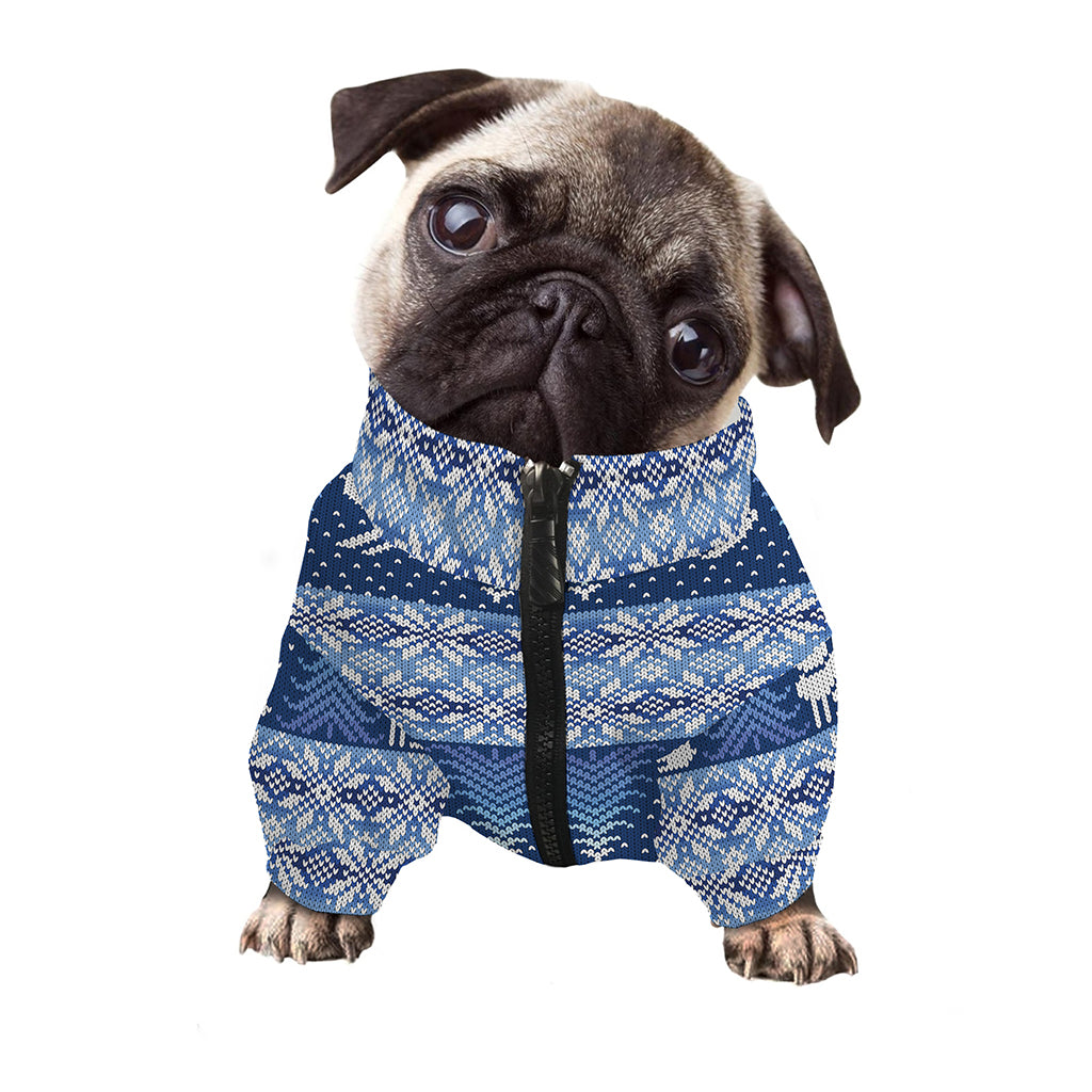 Snow Rabbit Knitted Pattern Print Dog Zip Up Jacket