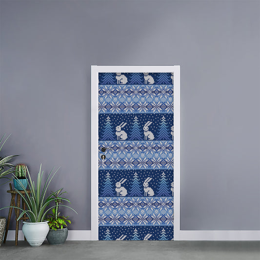Snow Rabbit Knitted Pattern Print Door Sticker