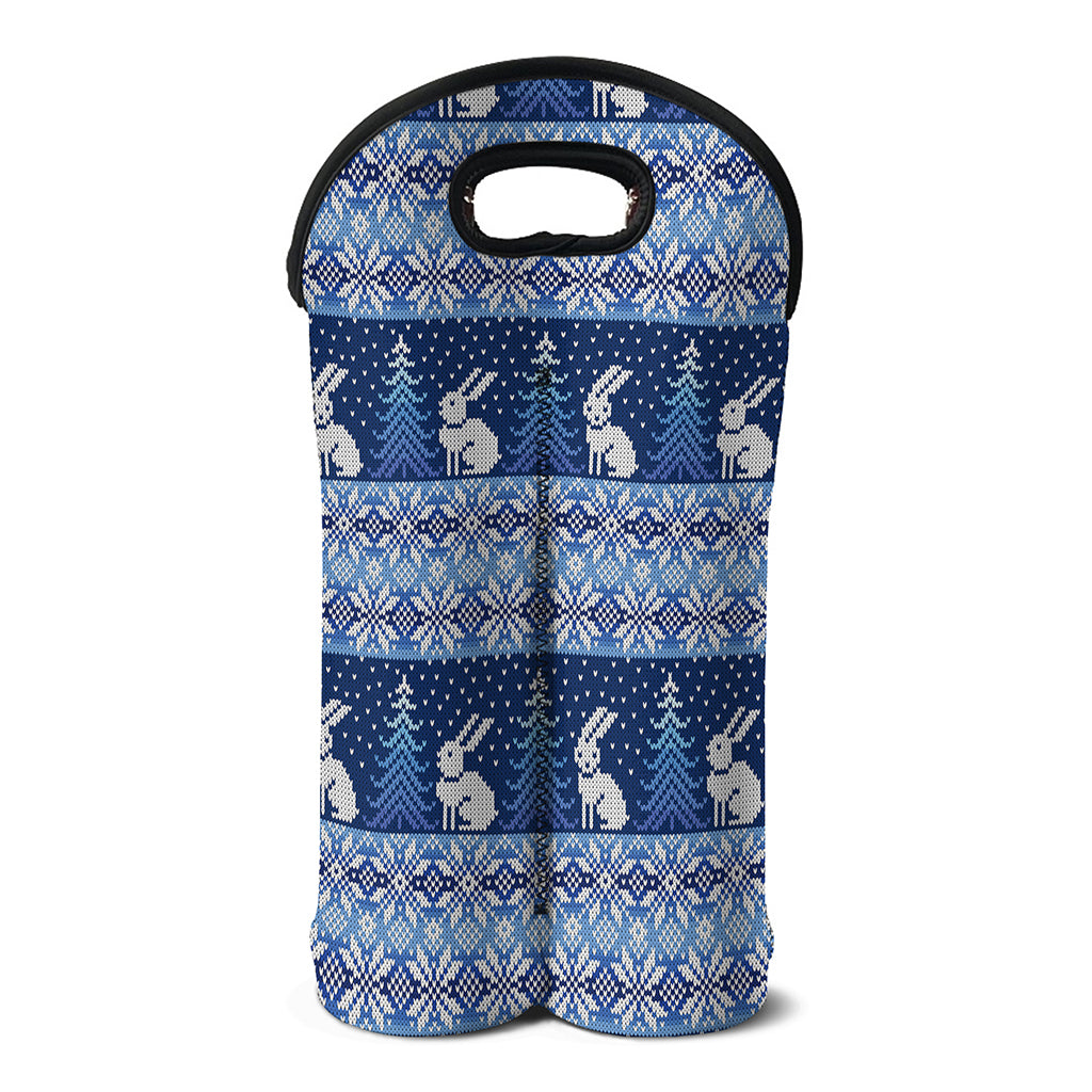 Snow Rabbit Knitted Pattern Print Double Neoprene Wine Tote