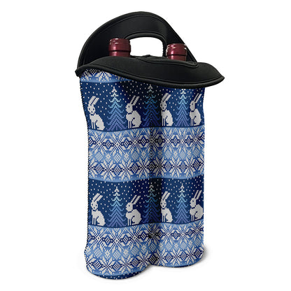 Snow Rabbit Knitted Pattern Print Double Neoprene Wine Tote