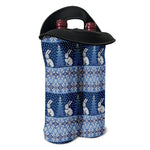 Snow Rabbit Knitted Pattern Print Double Neoprene Wine Tote
