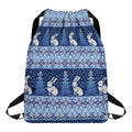 Snow Rabbit Knitted Pattern Print Drawstring Backpack