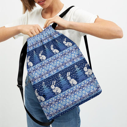 Snow Rabbit Knitted Pattern Print Drawstring Backpack