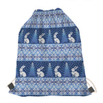 Snow Rabbit Knitted Pattern Print Drawstring Bag