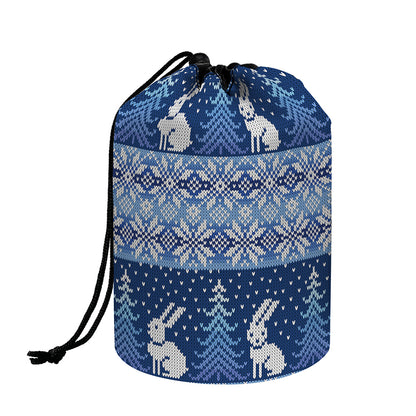 Snow Rabbit Knitted Pattern Print Drawstring Makeup Bag