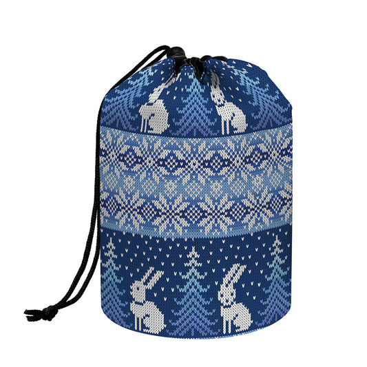 Snow Rabbit Knitted Pattern Print Drawstring Makeup Bag