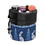 Snow Rabbit Knitted Pattern Print Drawstring Makeup Bag