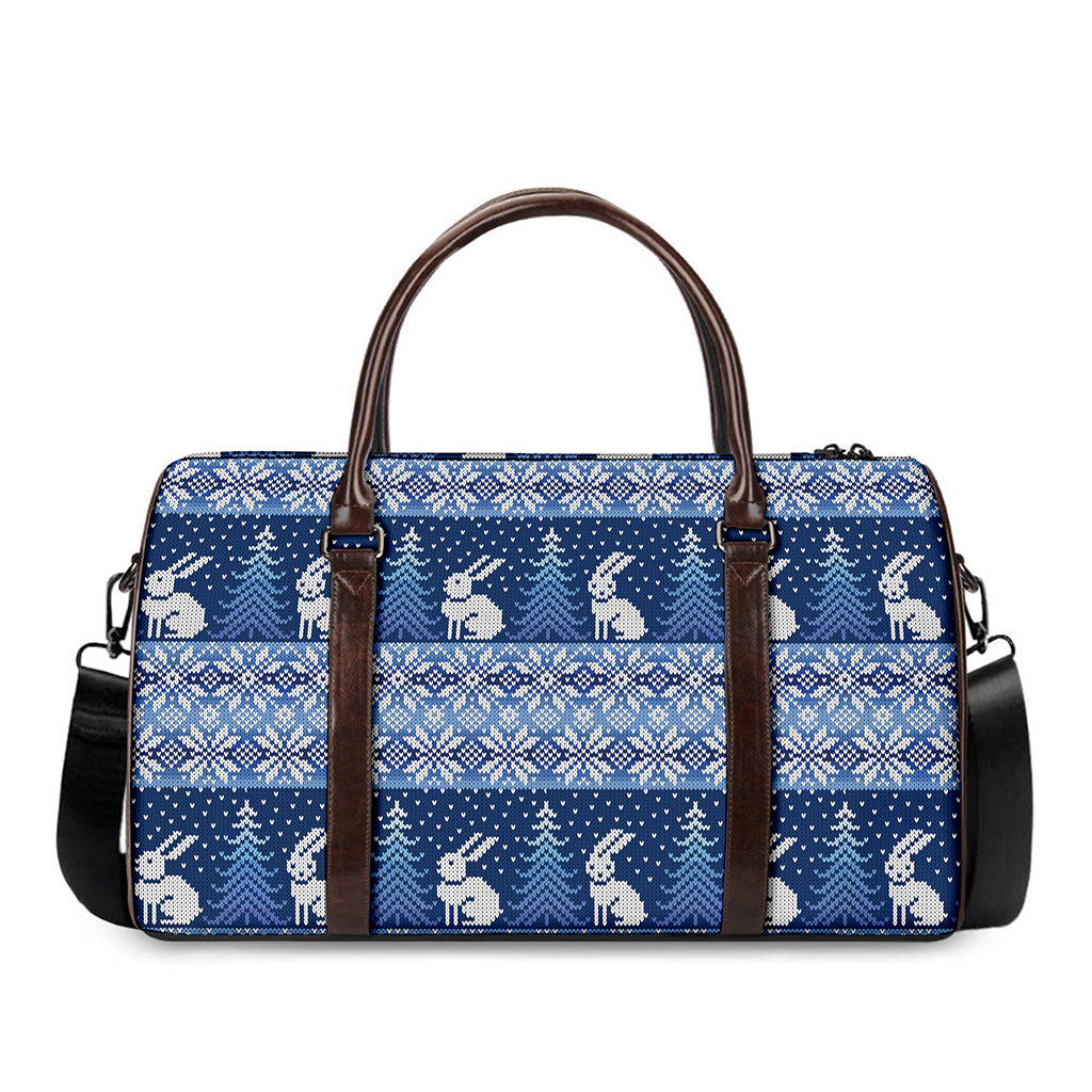 Snow Rabbit Knitted Pattern Print Duffle Bag