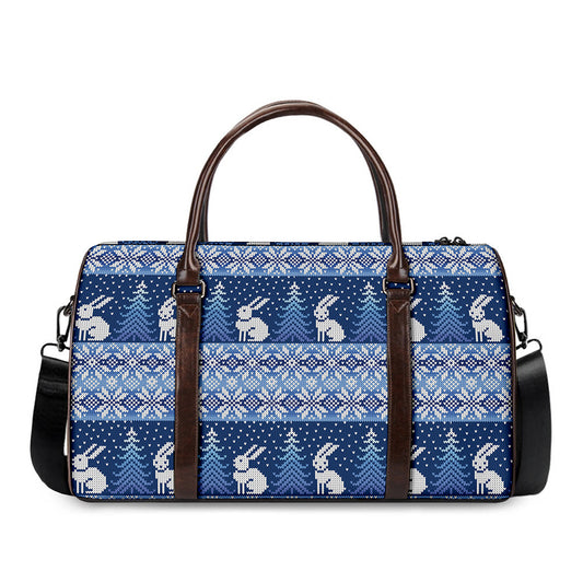 Snow Rabbit Knitted Pattern Print Duffle Bag