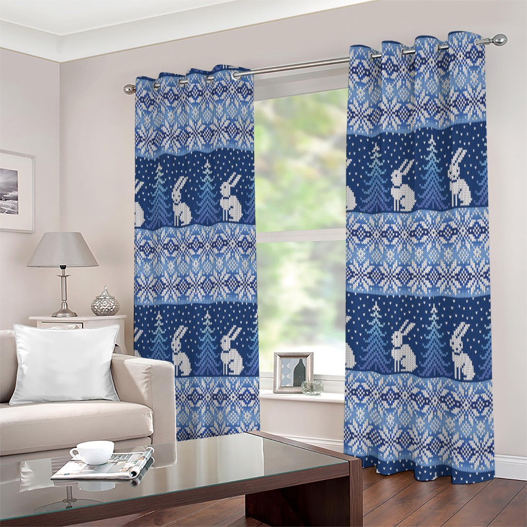 Snow Rabbit Knitted Pattern Print Extra Wide Grommet Curtains