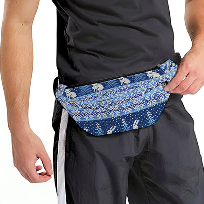 Snow Rabbit Knitted Pattern Print Fanny Pack