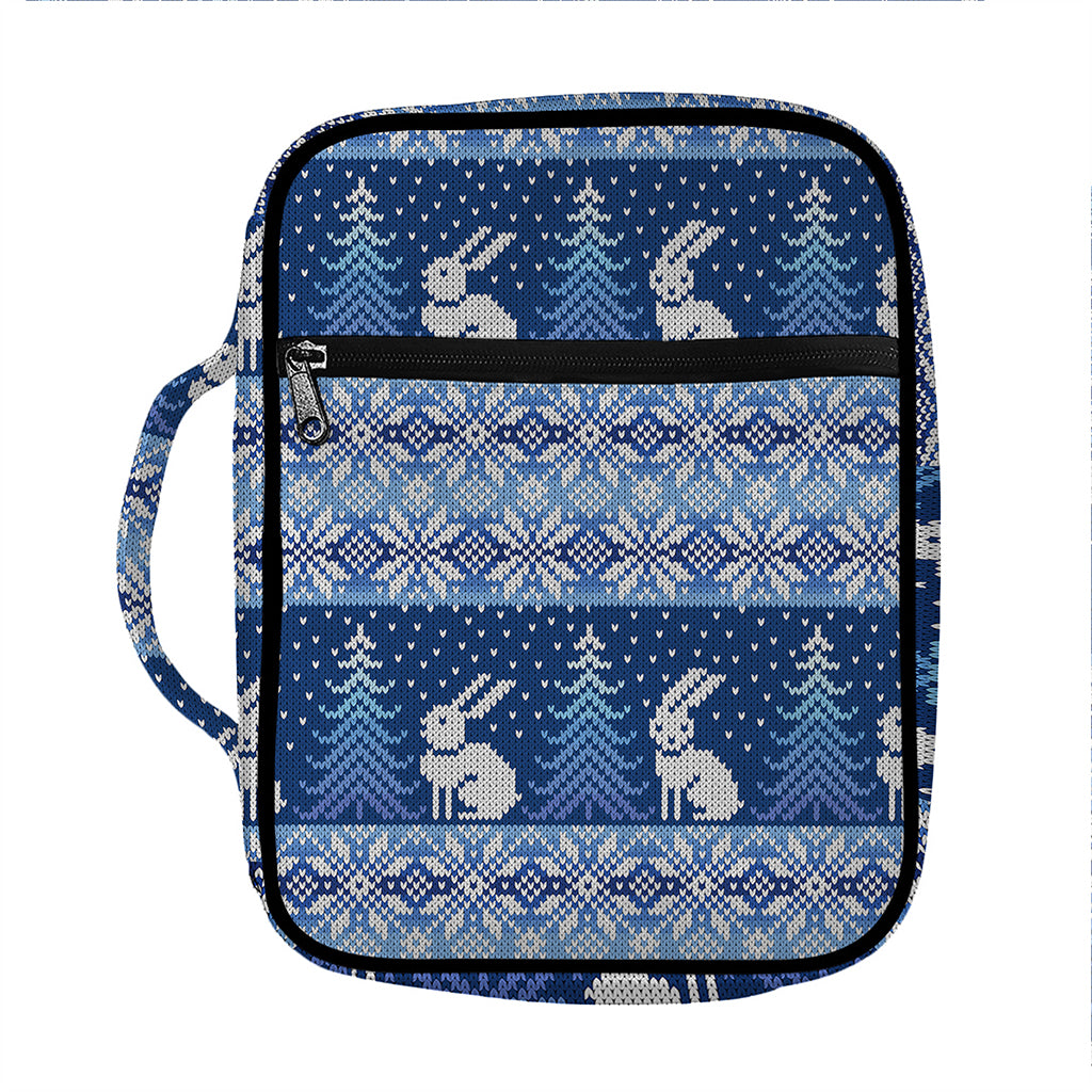 Snow Rabbit Knitted Pattern Print Front Pocket Bible Bag