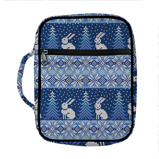 Snow Rabbit Knitted Pattern Print Front Pocket Bible Bag