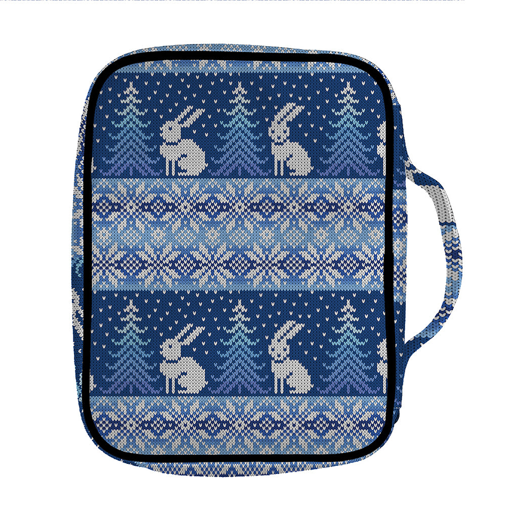 Snow Rabbit Knitted Pattern Print Front Pocket Bible Bag
