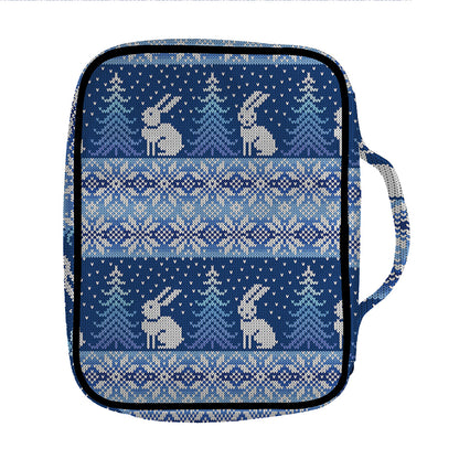 Snow Rabbit Knitted Pattern Print Front Pocket Bible Bag