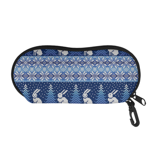 Snow Rabbit Knitted Pattern Print Glasses Case