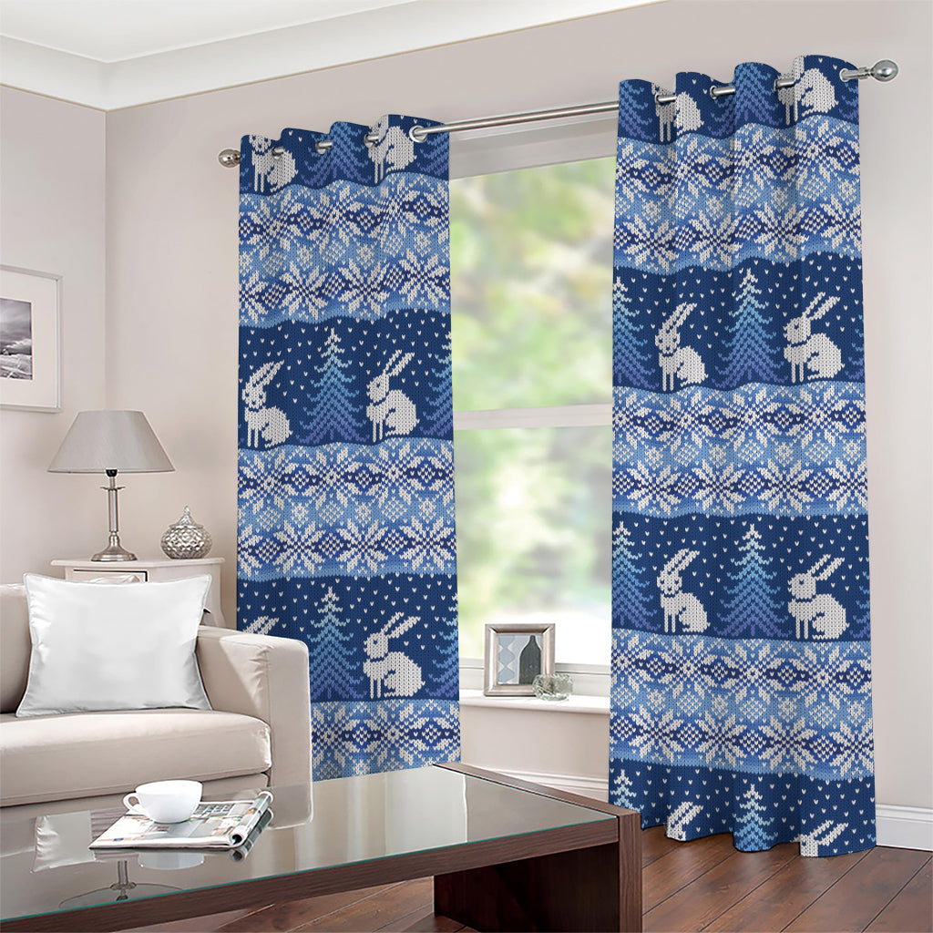 Snow Rabbit Knitted Pattern Print Grommet Curtains