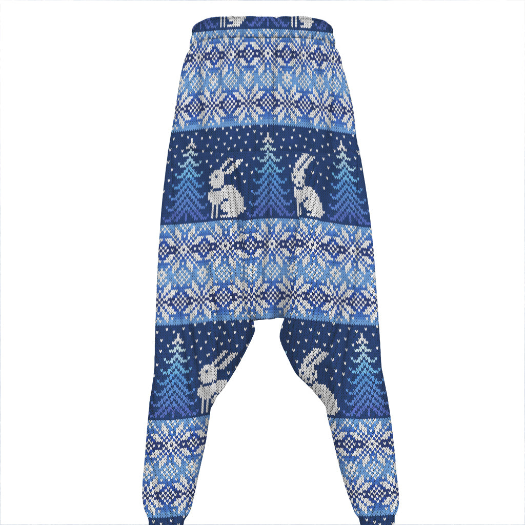 Snow Rabbit Knitted Pattern Print Hammer Pants