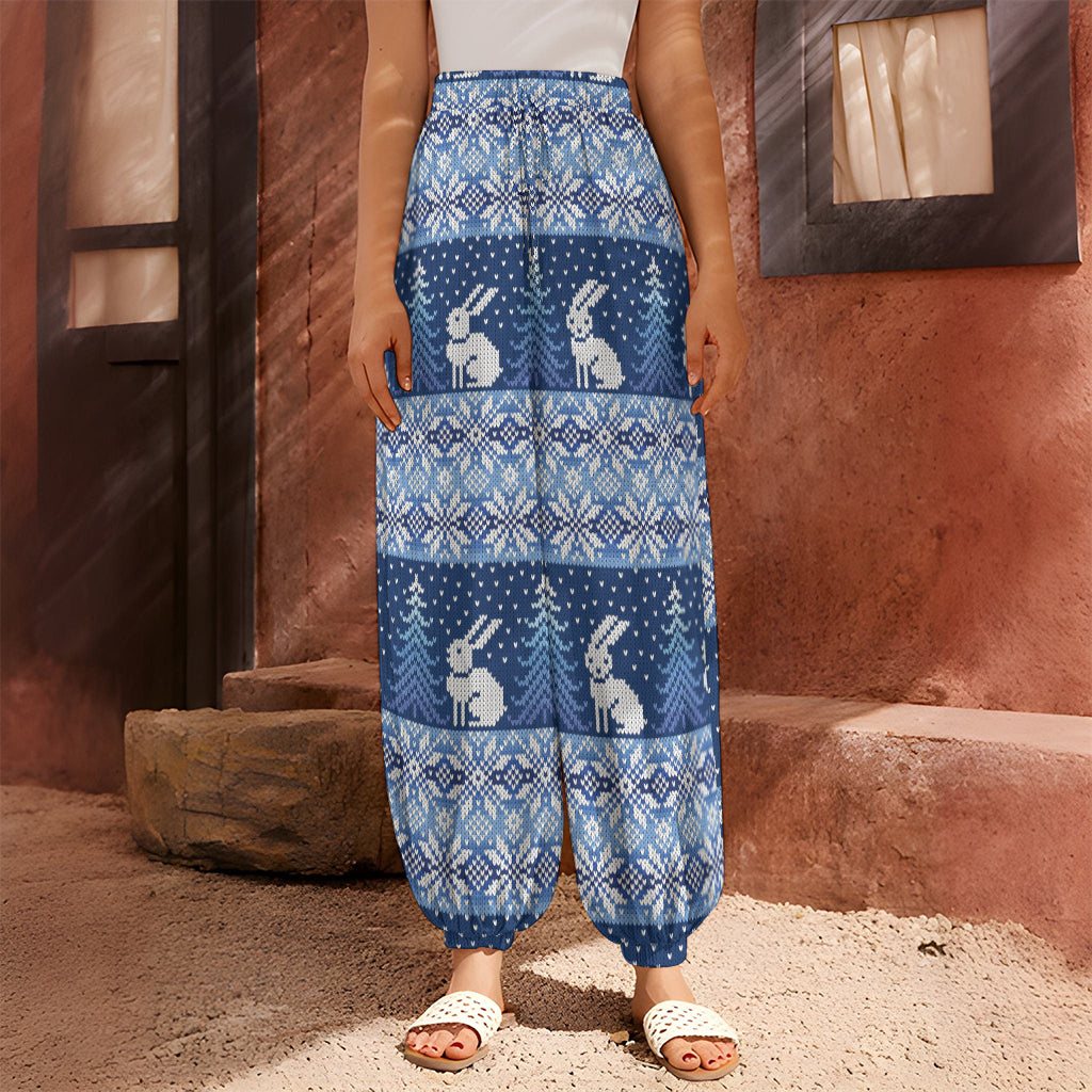 Snow Rabbit Knitted Pattern Print Harem Pants