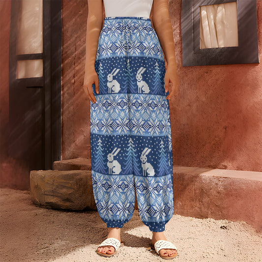 Snow Rabbit Knitted Pattern Print Harem Pants