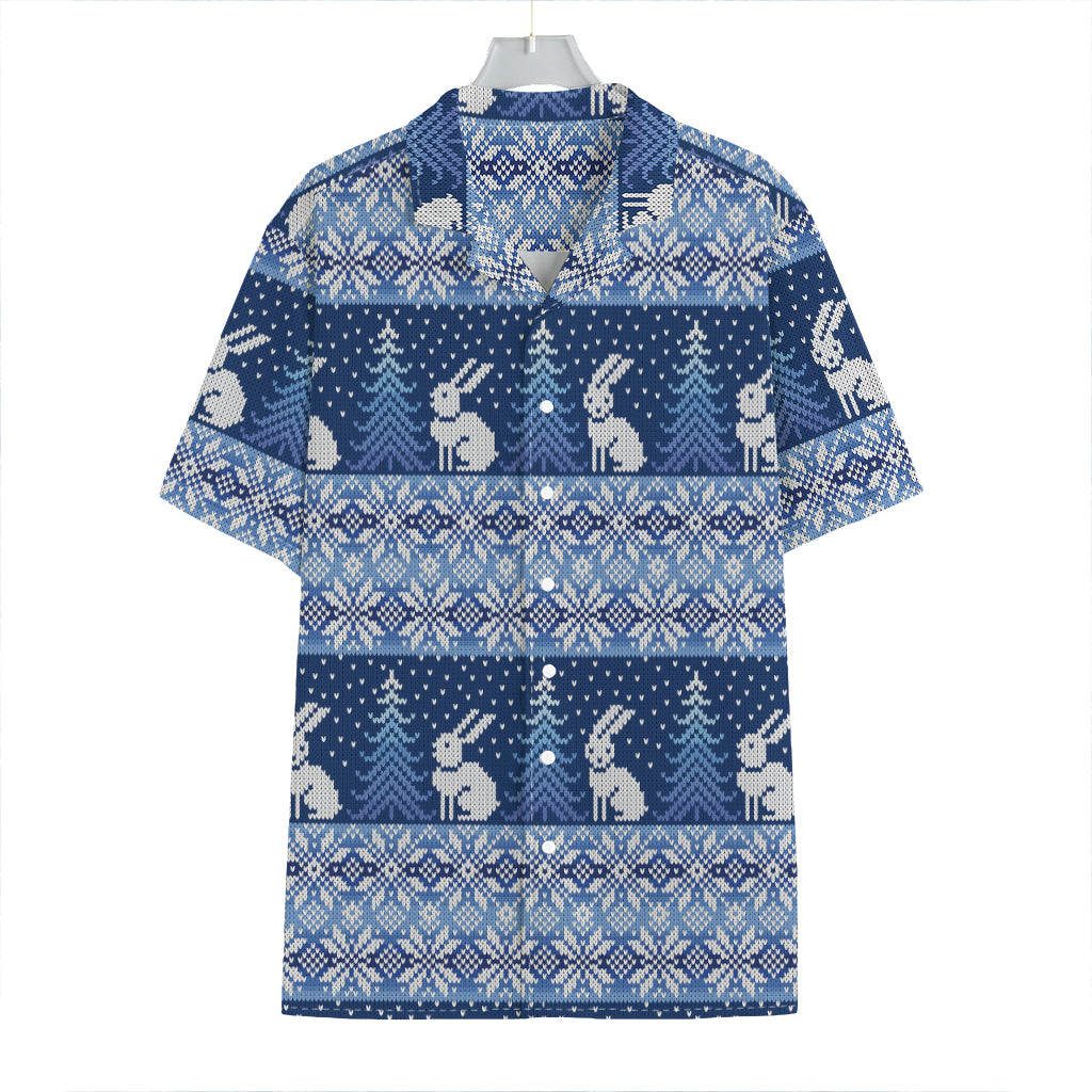 Snow Rabbit Knitted Pattern Print Hawaiian Shirt