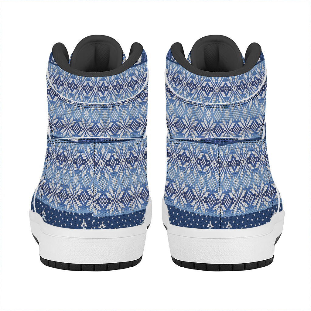 Snow Rabbit Knitted Pattern Print High Top Leather Sneakers