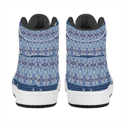 Snow Rabbit Knitted Pattern Print High Top Leather Sneakers