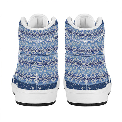 Snow Rabbit Knitted Pattern Print High Top Leather Sneakers