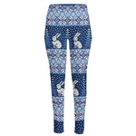 Snow Rabbit Knitted Pattern Print High-Waisted Pocket Leggings