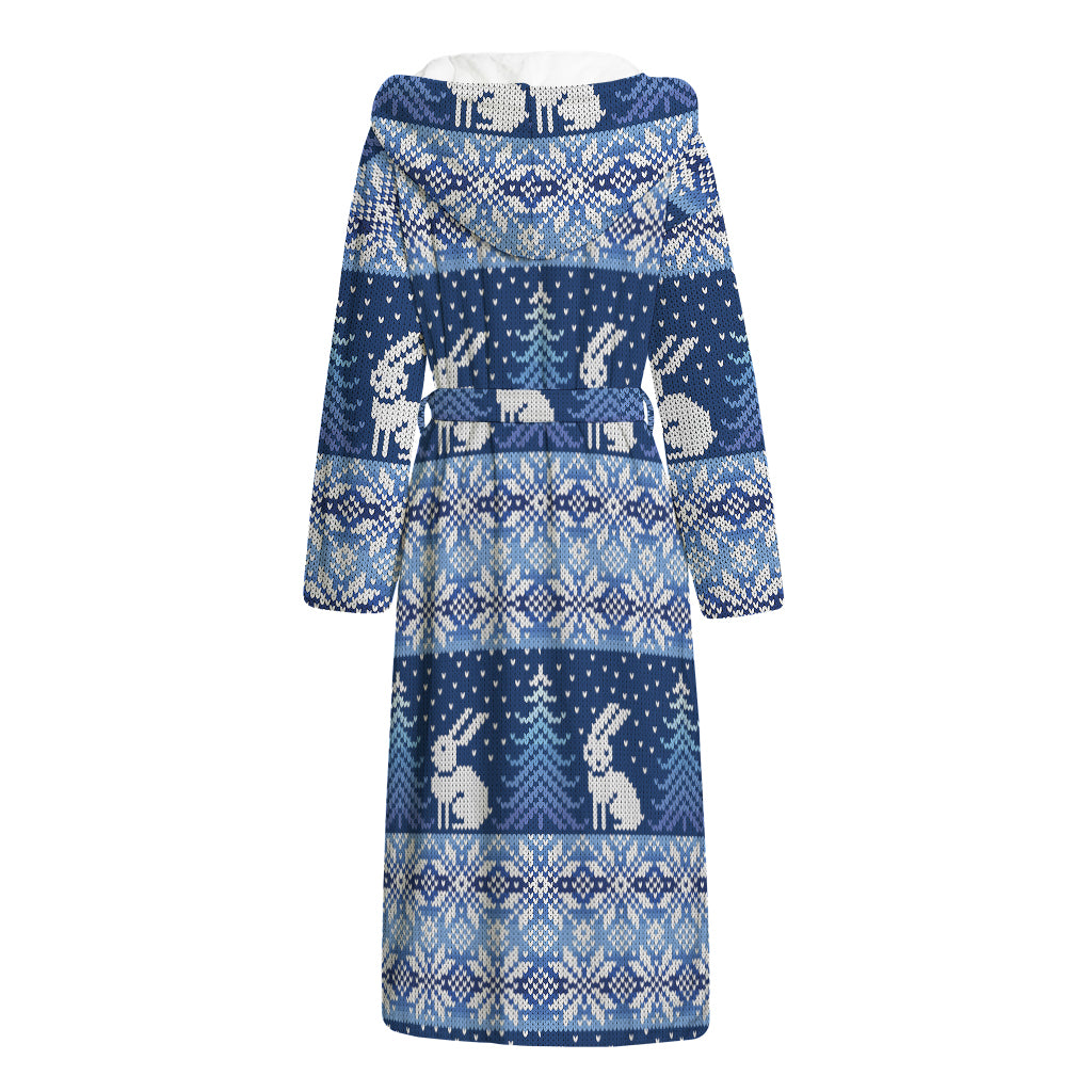 Snow Rabbit Knitted Pattern Print Hooded Bathrobe