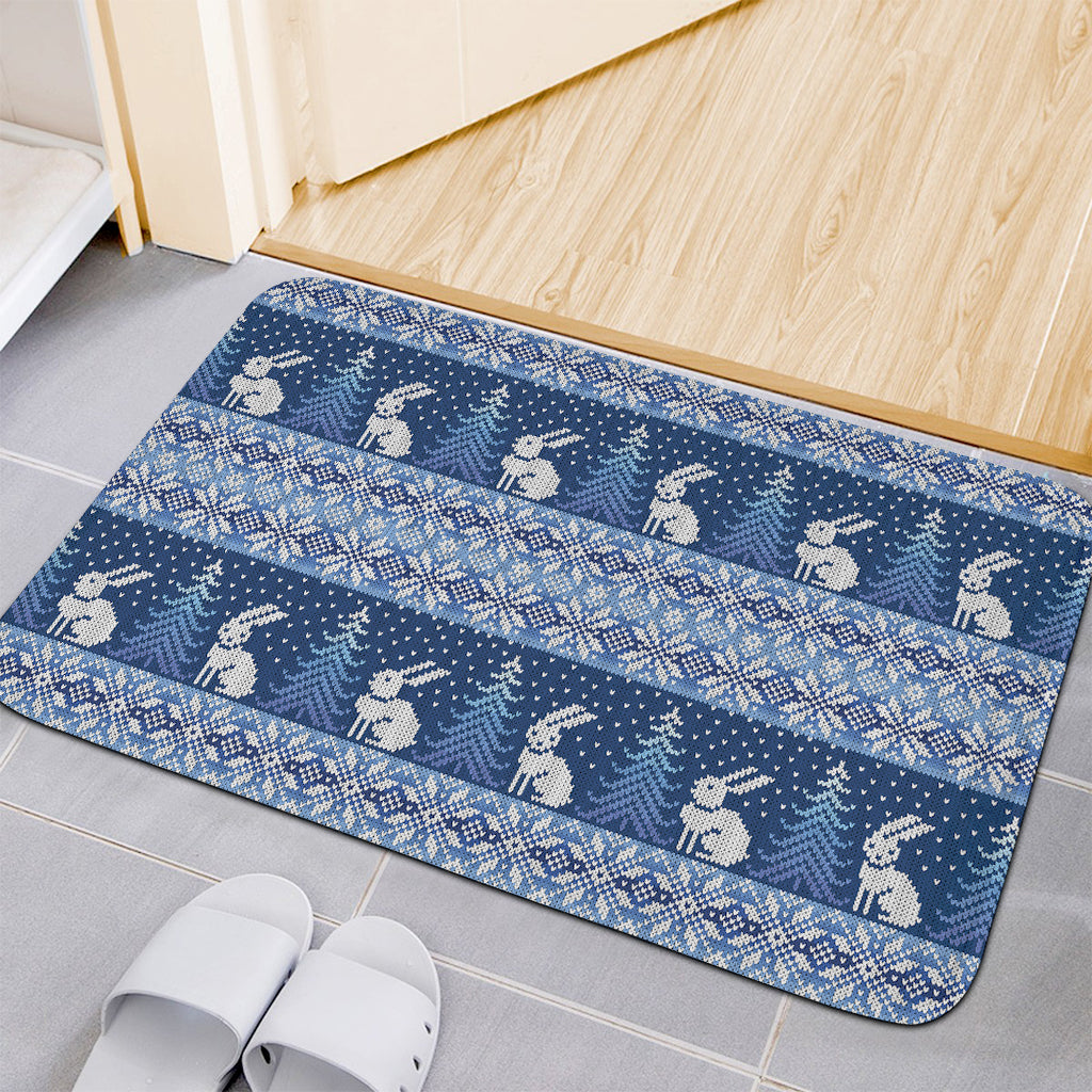 Snow Rabbit Knitted Pattern Print Indoor Door Mat