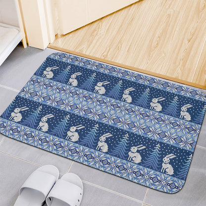 Snow Rabbit Knitted Pattern Print Indoor Door Mat