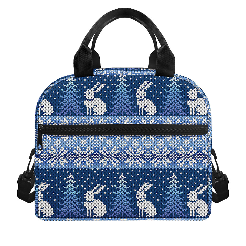Snow Rabbit Knitted Pattern Print Insulated Lunch Bag