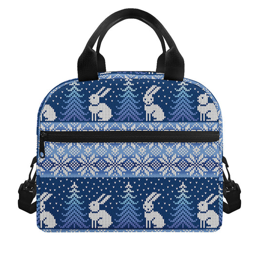 Snow Rabbit Knitted Pattern Print Insulated Lunch Bag