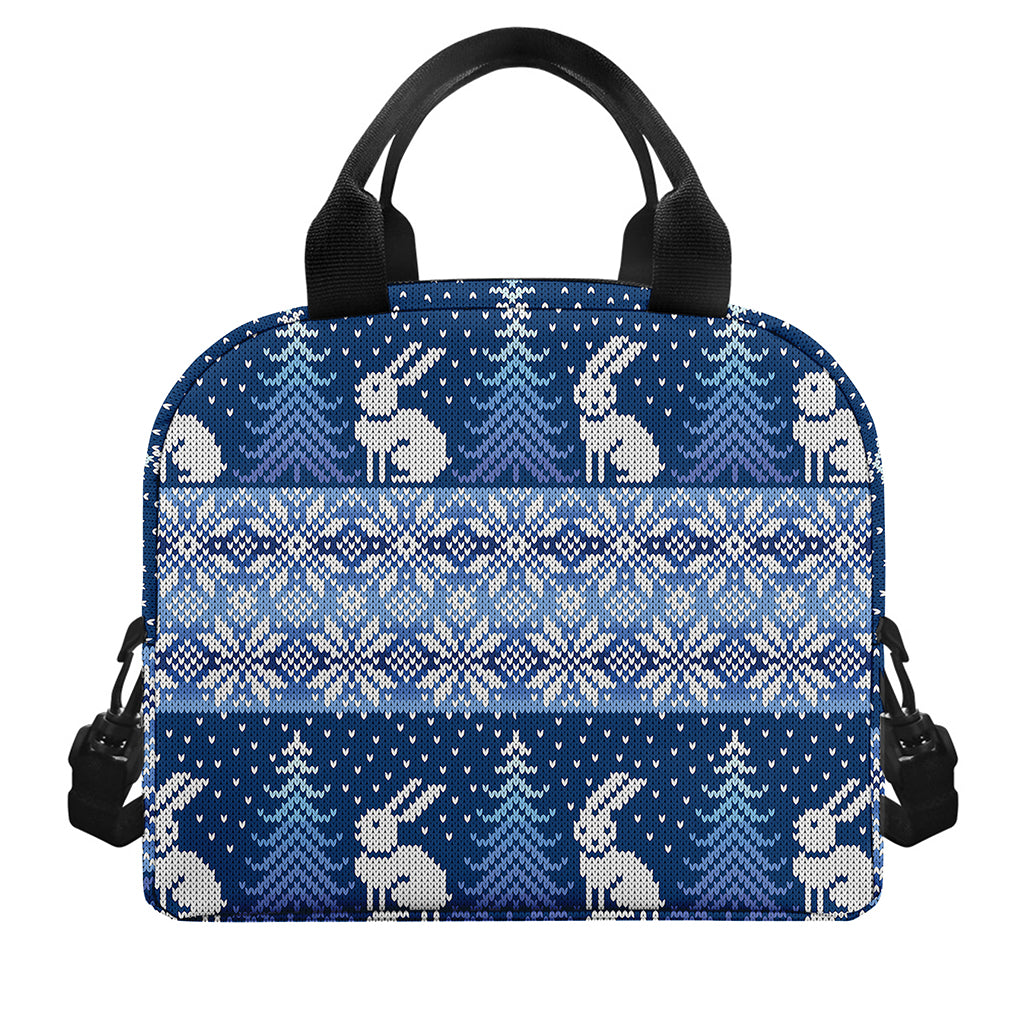 Snow Rabbit Knitted Pattern Print Insulated Lunch Bag