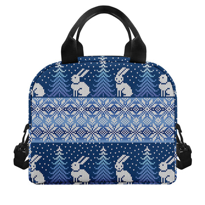 Snow Rabbit Knitted Pattern Print Insulated Lunch Bag