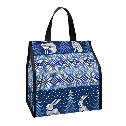 Snow Rabbit Knitted Pattern Print Insulated Lunch Tote