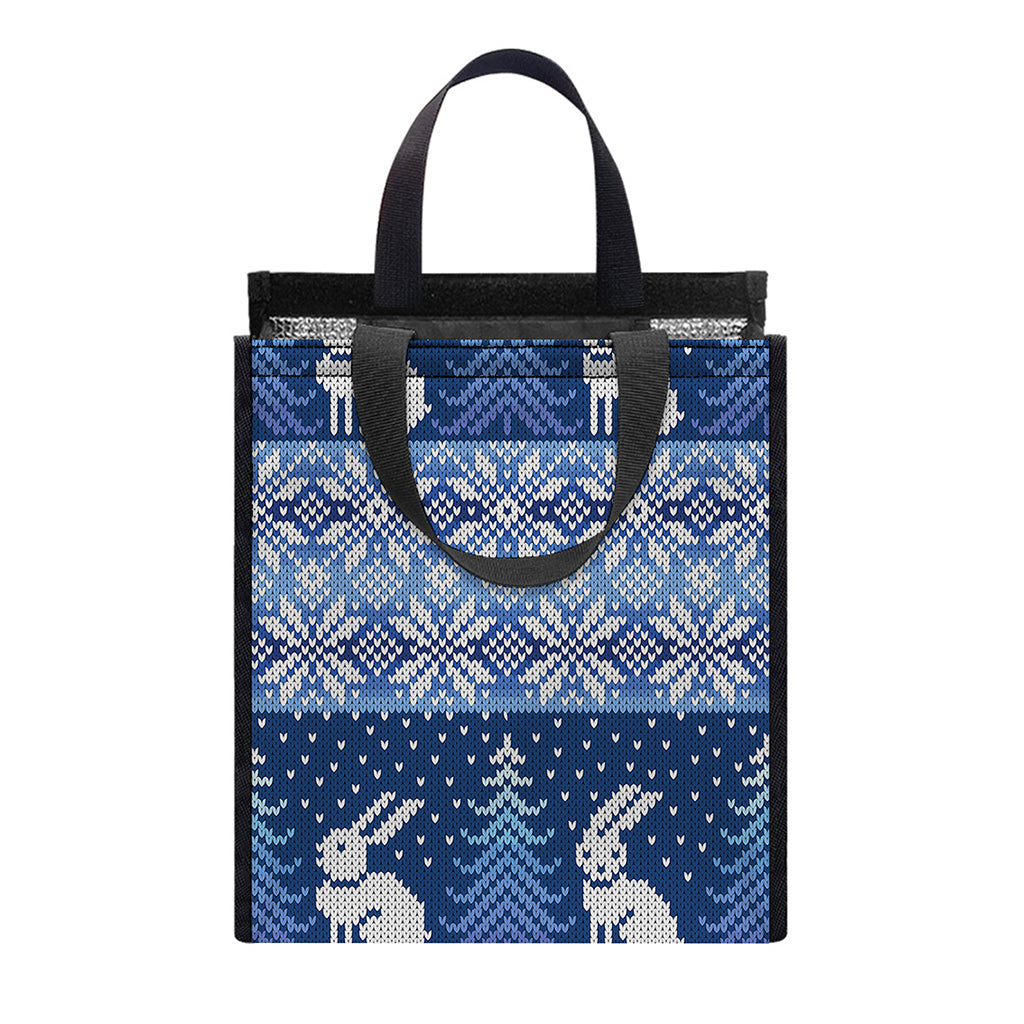 Snow Rabbit Knitted Pattern Print Insulated Lunch Tote