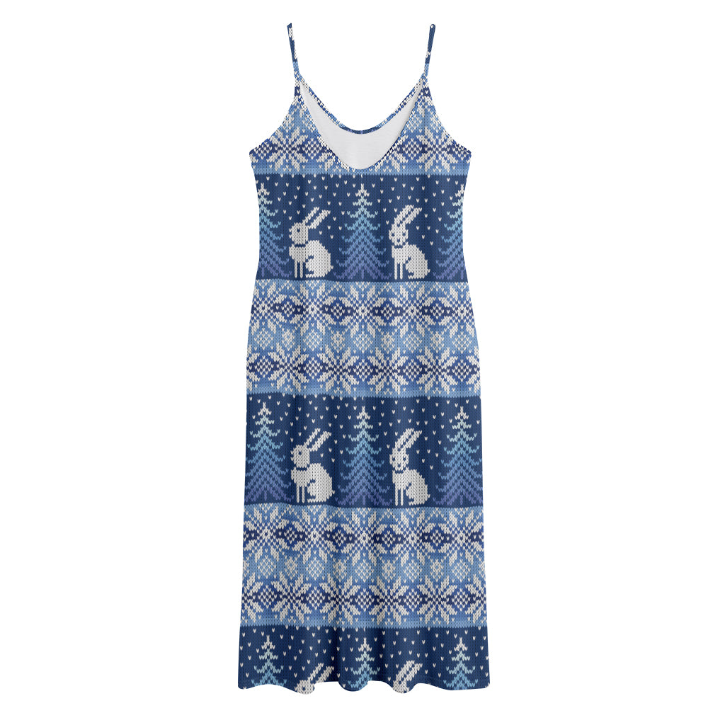 Snow Rabbit Knitted Pattern Print Jersey Midi Cami Dress