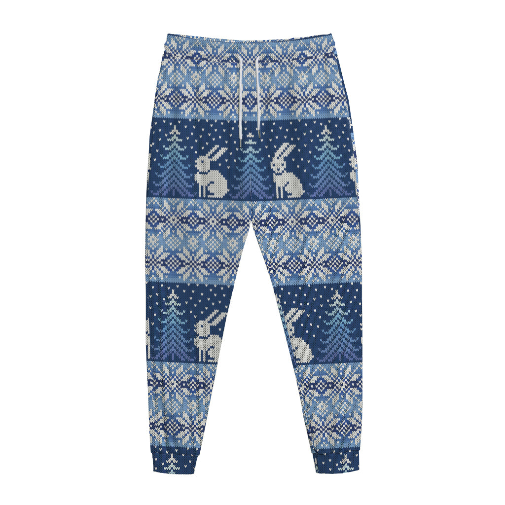 Snow Rabbit Knitted Pattern Print Jogger Pants