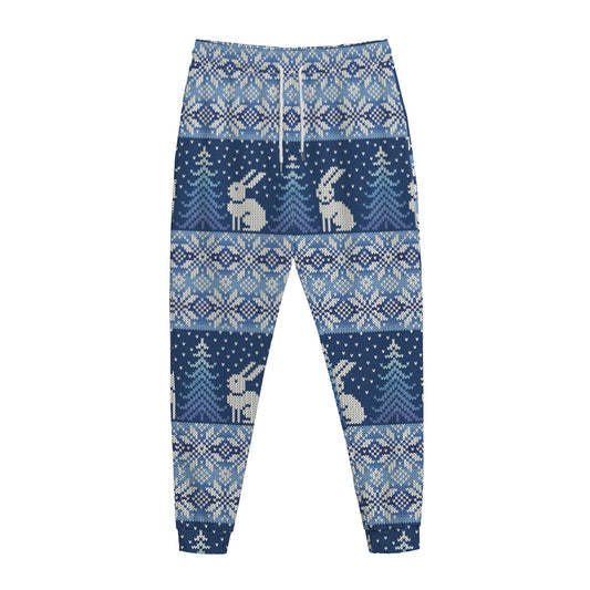 Snow Rabbit Knitted Pattern Print Jogger Pants