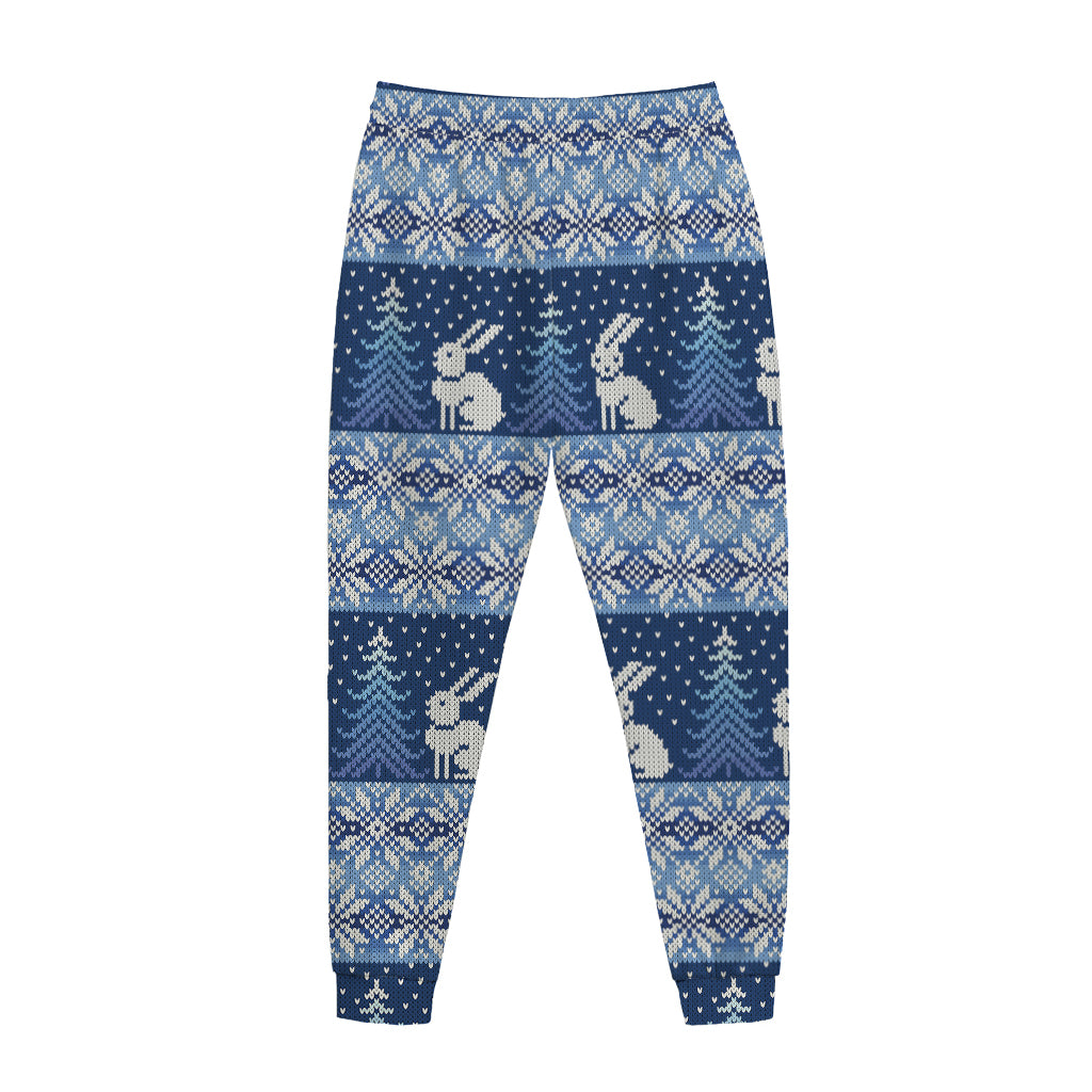 Snow Rabbit Knitted Pattern Print Jogger Pants